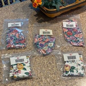 5 Longaberger Fabric Liners Garden Splendor Petunia Tea Cracker Button